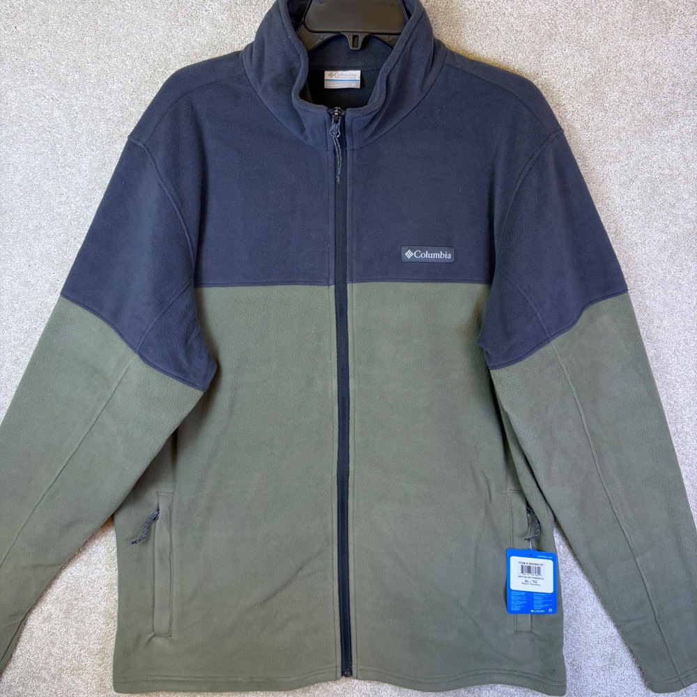 Columbia Fleece Jacket Men XL Green Charcoal Gray Colorblock Full Zip AO0560 NEW